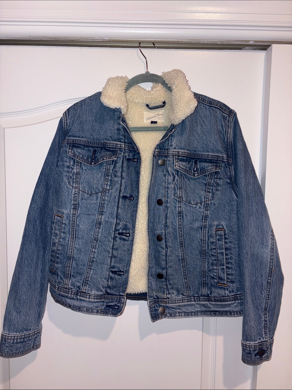 Universal Thread Cream Sherpa Jacket with Denim Loop
